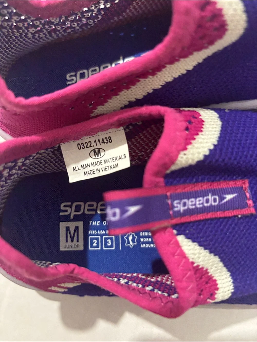 Speedo Kids Slip-On Water Shoes — Purple with Pink Accents size 2-3